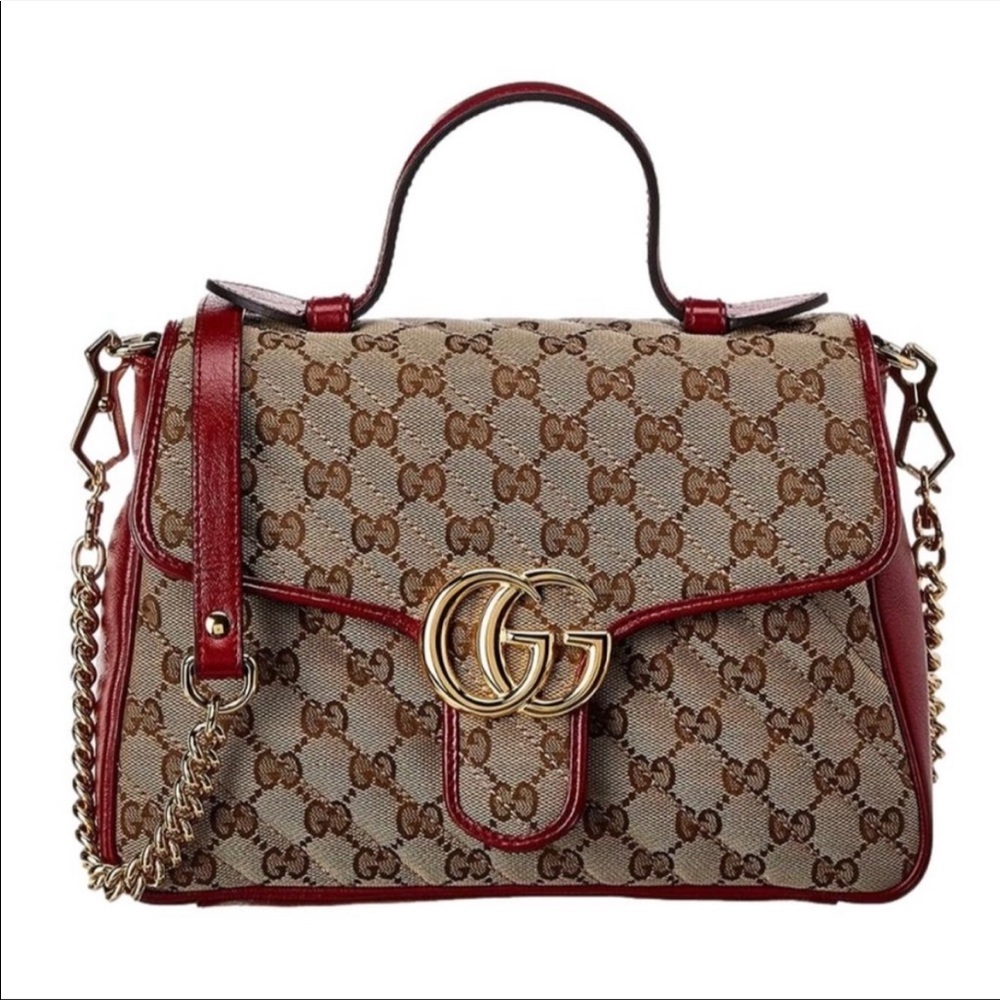 Gucci Shoulder Bag Gg Marmont Small Leather Top Handle Bag With Red Leather